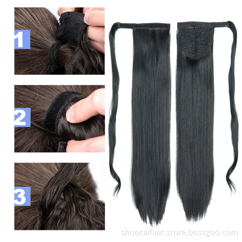 SC Hot Sale Straight Clip In Hair Ponytail False Hair 22" Ponytail Hairpiece With Hairpins Synthetic Ponytail Hair Extensions